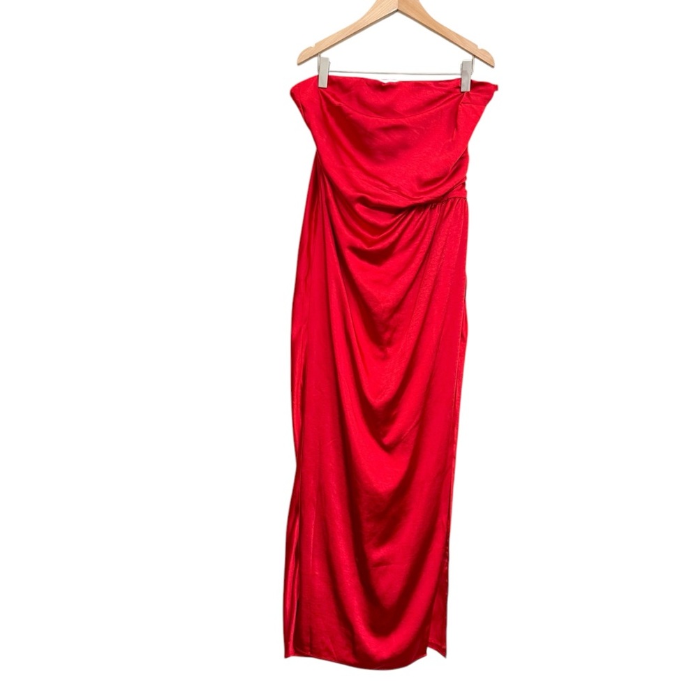 NWT Meshki Aminah Draped Strapless Satin Maxi Dress in red Size XXL - Picture 7 of 16